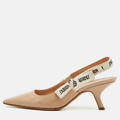Pre-owned Dior Beige Patent Leather J'a Slingback Pumps Size 38 In Sand