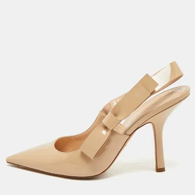 Pre-owned Dior Beige Patent Leather J'a Slingback Pumps Size 39 In Sand