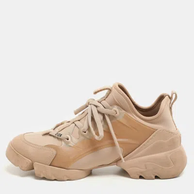 Pre-owned Dior Beige Pvc And Leather D-connect High Top Sneakers Size 38