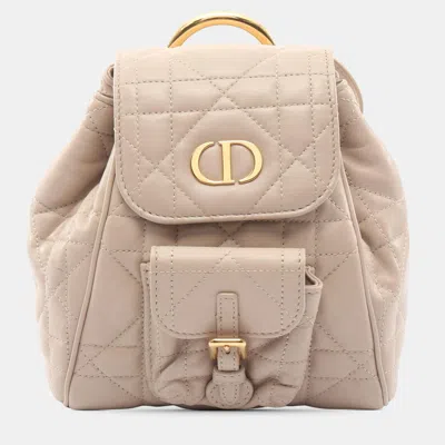 Pre-owned Dior Beige Smal Macrocannage Caro Backpack In Sand