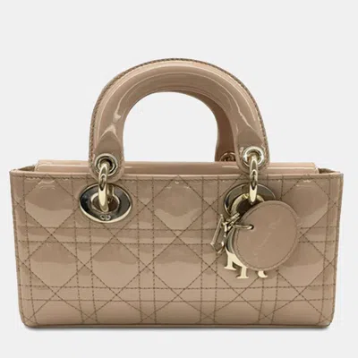 Pre-owned Dior Beige Small Patent Cannage Lady D-joy In Sand