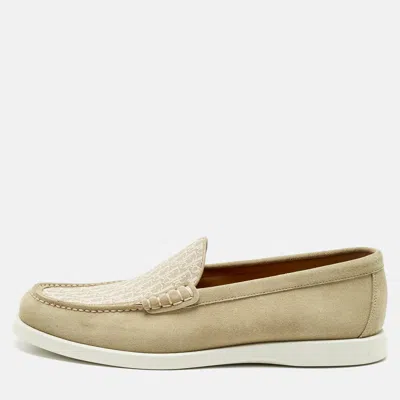 Pre-owned Dior Beige Suede And Canvas Granville Loafers Size 45 In Sand