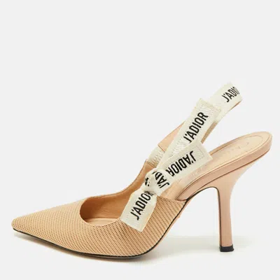 Pre-owned Dior Beige Technical Fabric J'a Pointed Toe Slingback Pumps Size 37.5