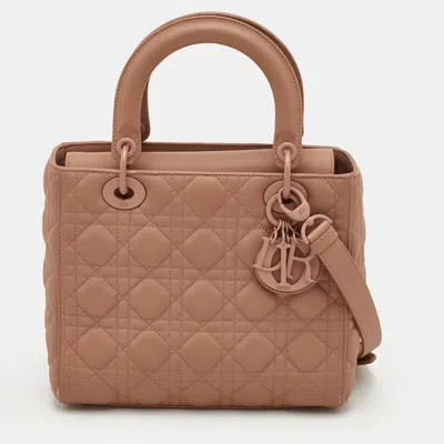 Pre-owned Dior Beige Ultra Matte Medium Cannage Leather Tote In Sand