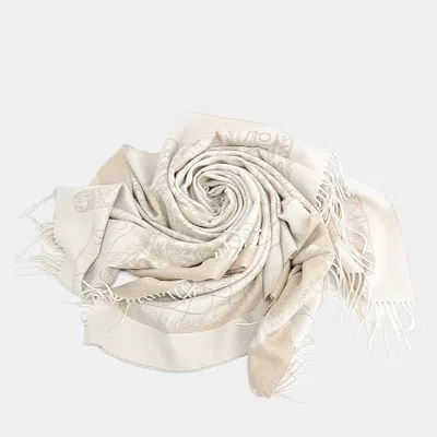 Pre-owned Dior Beige White Wool Muffler And Shawl In Sand