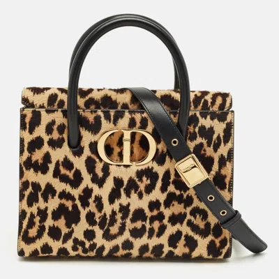 Pre-owned Dior Beige/black Leopard Print Calfhair And Leather St Honoré Tote In Sand