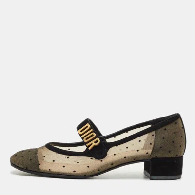 Pre-owned Dior Beige/black Mesh And Suede Mary Jane Pumps Size 39 In Sand