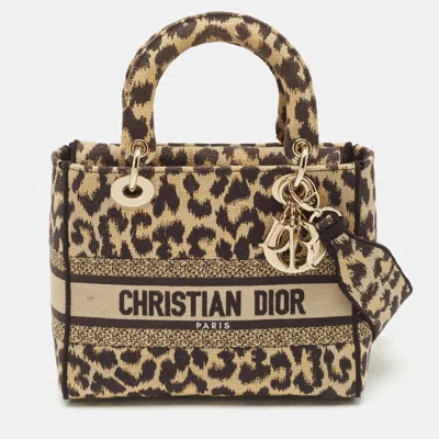 Pre-owned Dior Beige/black Mizza Embroidered Canvas Medium Lady D-lite Tote