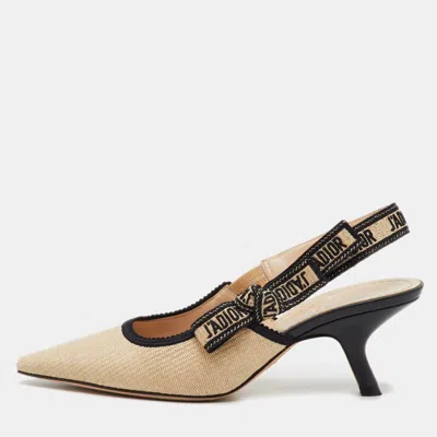Pre-owned Dior Beige/black Straw J'a Pointed Toe Slingback Pumps Size 37.5 In Sand