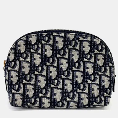 Pre-owned Dior Beige/blue Canvas Oblique Pouch In Sand