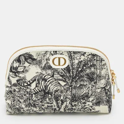 Pre-owned Dior Beige/blue Toile De Jouy Canvas 30 Montaigne Cosmetic Pouch