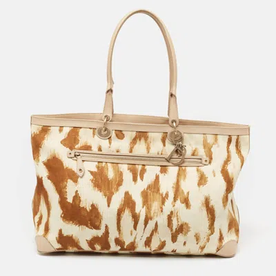 Pre-owned Dior Beige/brown Printed Canvas And Leather St. Tropez Tote