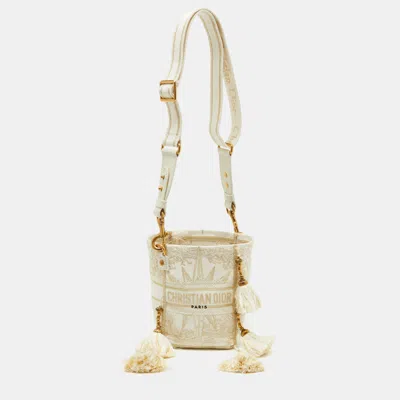 Pre-owned Dior Beige/gold Rêve D'infini Embroidery Canvas Small D-bubble Bucket Bag