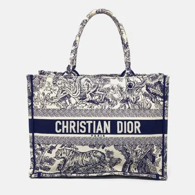 Pre-owned Dior Beige/navy Blue Canvas Book Tote Bag In Sand