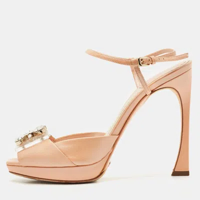 Pre-owned Dior Beige/transparent Leather Crystal Embellished Ankle Strap Sandals Size 37