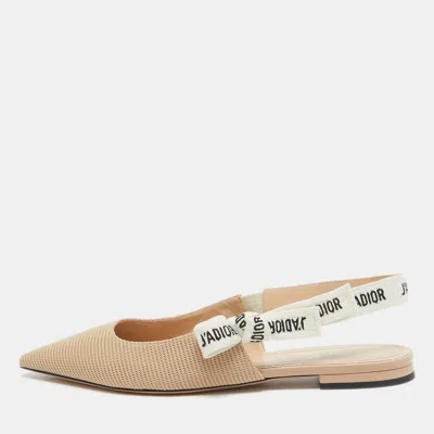Pre-owned Dior Beige/white Fabric J'a Slingback Flats Size 40