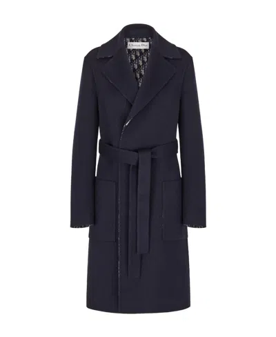 Dior Belt V-collar Coat In Black