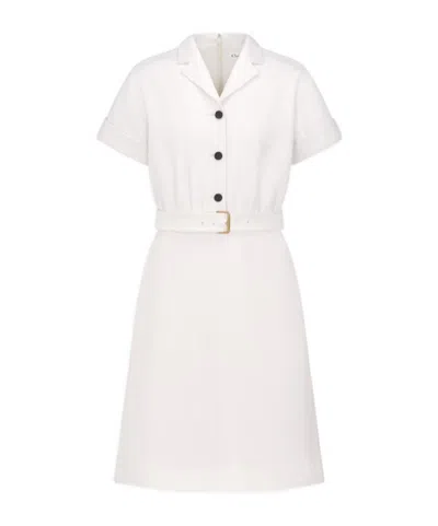 Dior Belted Freshly Cut Wool Dress In White