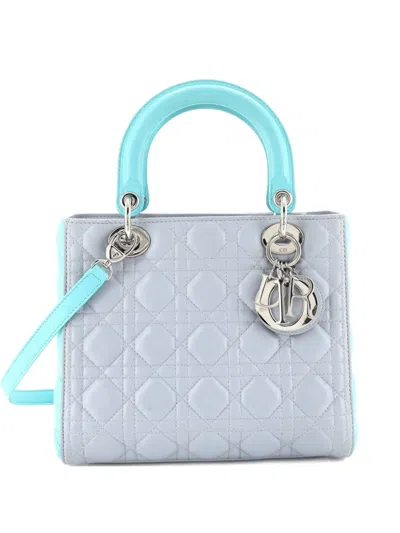 Pre-owned Dior Bicolor Lady  Bag Cannage Quilt Lambskin Medium Shoulder Bag In Blue