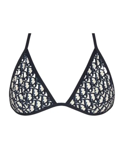 Dior High-tech Fabric Oblique Printed Bikini Top Swimsuit In Blue