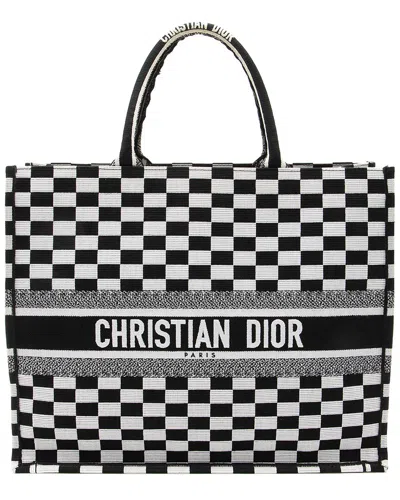 Dior Black & White Canvas Checkered Book Tote (authentic Pre-loved) In Animal Print