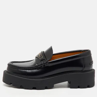 Pre-owned Dior Black Brushed Leather Boy Platform Slip On Loafers Size 37