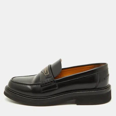 Pre-owned Dior Black Brushed Leather Boy Platform Slip On Loafers Size 37