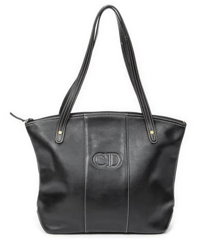 Pre-owned Dior Black Calfskin Leather Cd Zip Shopping Tote (authentic Pre-loved)