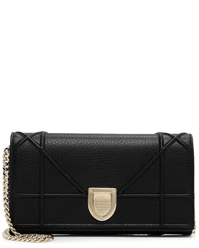 Dior Black Calfskin Leather Textile Ama Wallet On Chain Clutch (authentic  )