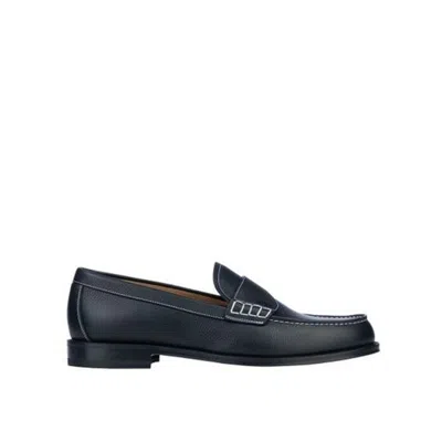 Dior Black Calfskin Slip-on Loafers In Blue