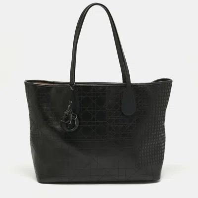 Pre-owned Dior Black Cannage Coated Canvas And Leather Medium New Panarea Shopper Tote