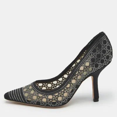 Pre-owned Dior Black Cannage Embroidered Canvas Crystal Embellished Capture Pumps Size 37.5