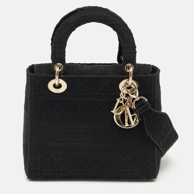 Pre-owned Dior Black Cannage Embroidered Canvas Medium Lady D-lite Tote