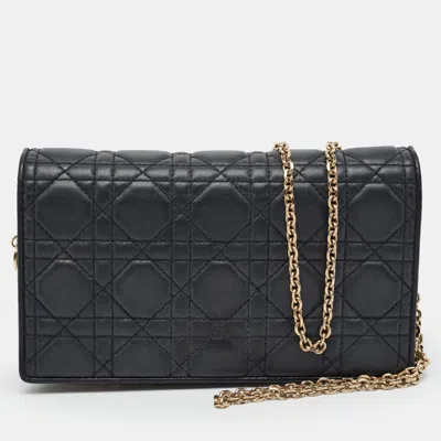 Pre-owned Dior Black Cannage Leather Chain Pouch