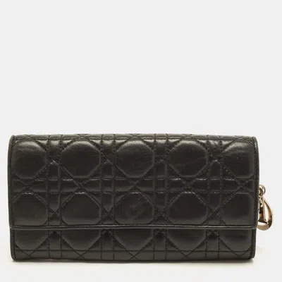 Pre-owned Dior Black Cannage Leather Continental Wallet
