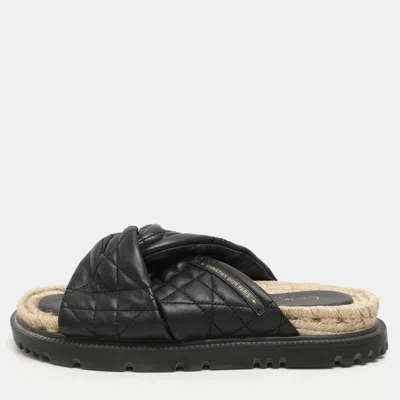 Pre-owned Dior Black Cannage Leather D-twist Espadrille Slides Size 37