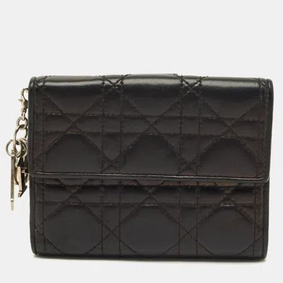 Pre-owned Dior Black Cannage Leather French Wallet