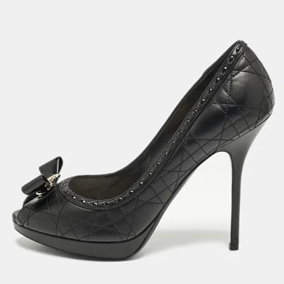 Pre-owned Dior Black Cannage Leather Lovely Peep Toe Pumps Size 40