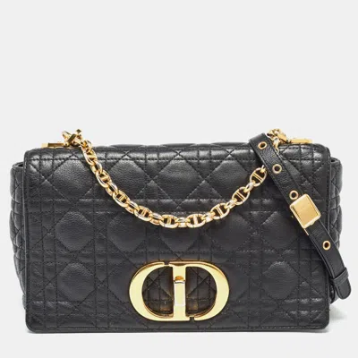 Pre-owned Dior Black Cannage Leather Medium Caro Shoulder Bag