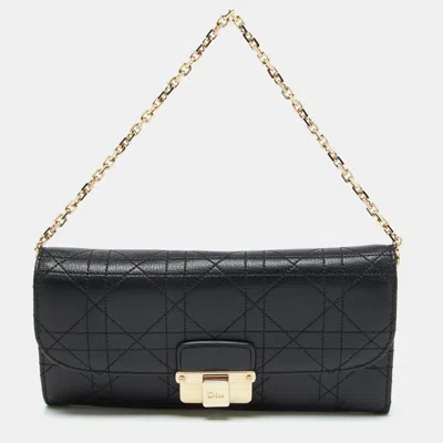 Pre-owned Dior Black Cannage Leather Rendezvous Wallet On Chain