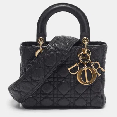 Pre-owned Dior Black Cannage Leather Small Tote