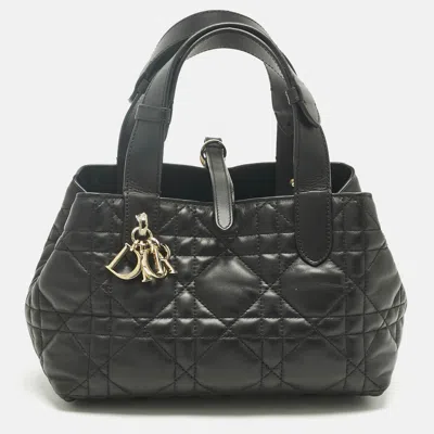 Pre-owned Dior Black Cannage Leather Small Toujours Tote