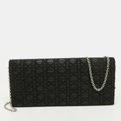 Pre-owned Dior Black Cannage Lurex And Patent Leather Chain Clutch