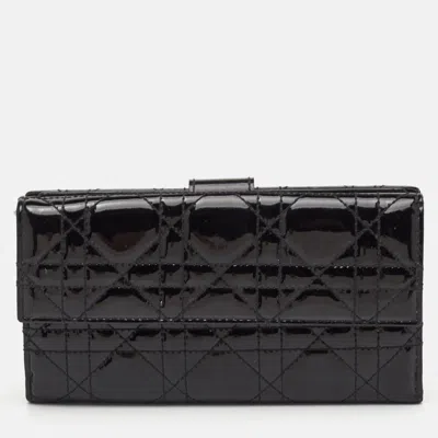 Pre-owned Dior Black Cannage Patent Leather Long Continental Wallet