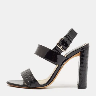 Pre-owned Dior Black Cannage Quilted Patent Leather Ankle Strap Sandals Size 36