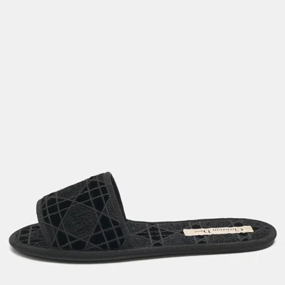 Pre-owned Dior Black Cannage Velvet Chez Moi Flat Slides 37.5
