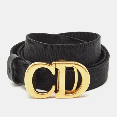 Pre-owned Dior Black Canvas And Leather Cd Logo Slim Belt 90 Cm