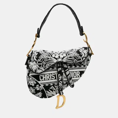 Pre-owned Dior Black Canvas Embroidered Ornamental Cornely Saddle Bag