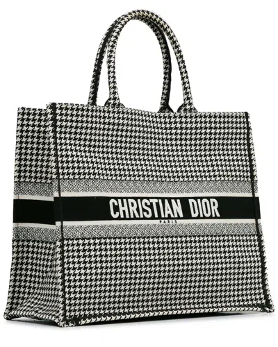 Dior Black Canvas Large Houndstooth Embroidered Book Tote (authentic Pre-  Loved)