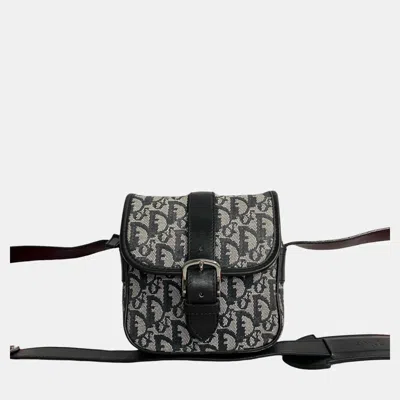 Pre-owned Dior Black Canvas Oblique Trotter Crossbody Bag